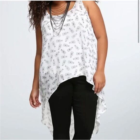 Torrid hi low poison bottle top shirt blouse cami tank sheer chiffon - Picture 1 of 7